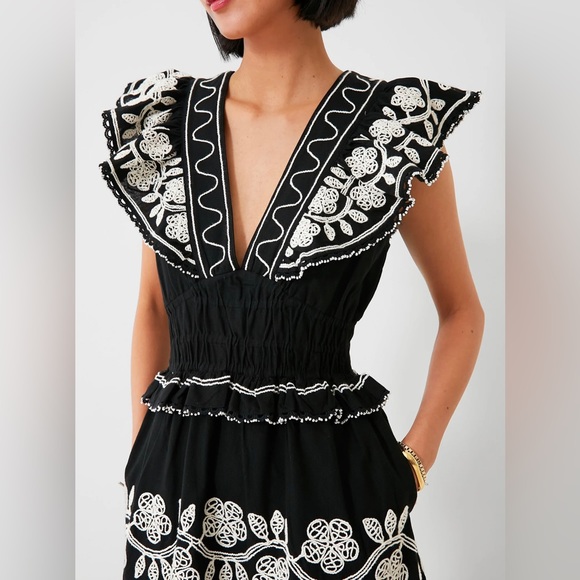 Sea New York Black and White Embroidered Midi Dress - Picture 3 of 12